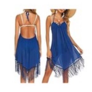 blue halter tie beach cover up dress